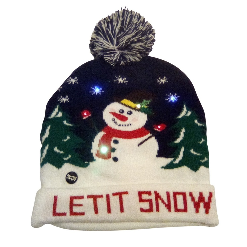 LED Light Up Snowman Christmas Beanie‎ Hat Festive Winter Pom Pom UNISEX - Picture 4 of 5